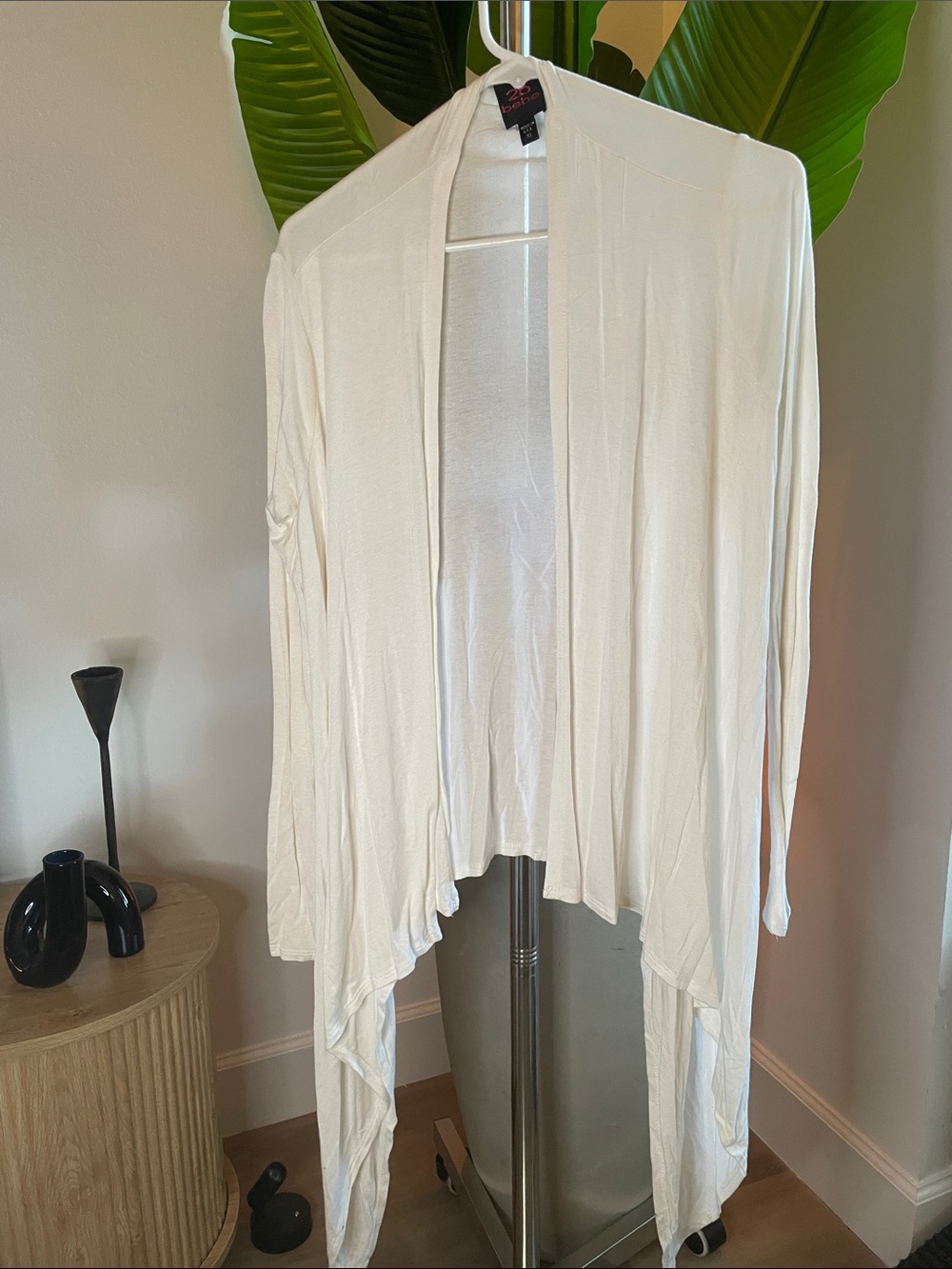 2B Bebe White Draped Open-Front Cardigan